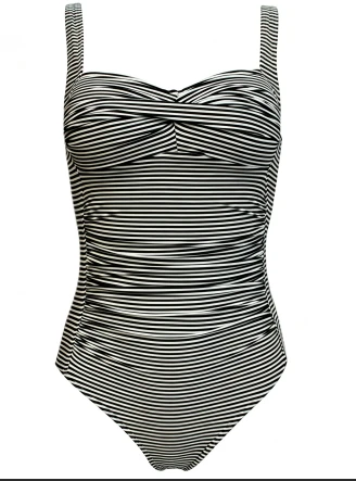 Stripe Twist Front Ruched One Piece Swimsuit