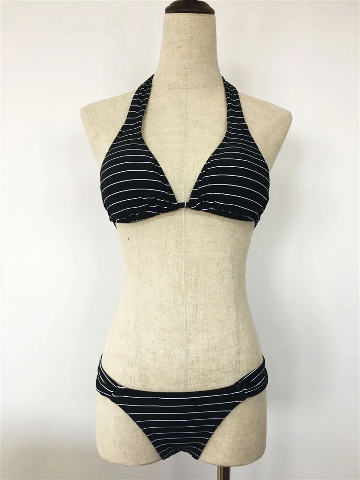 Striped Halter Triangle Bikini Set