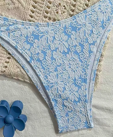 Textured Floral V-neck Bikini Set best Textured Floral V-neck Bikini Set best