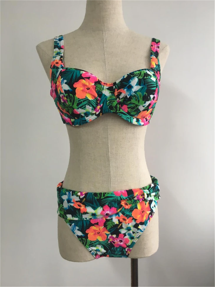 Tropical Floral Underwire High Waist Bikini Set