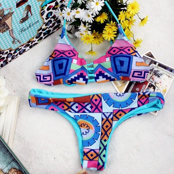 Women Multi‑Print Halter Cut‑Out Bikini Set suppliers