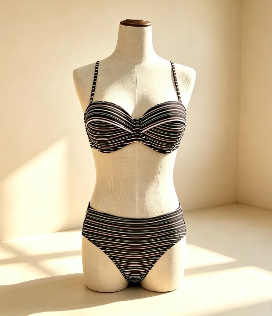 Women Striped Bandeau High‑Waist Two‑Piece Bikini Set Removable Shoulder Straps Swimwear suppliers Women Striped Bandeau High‑Waist Two‑Piece Bikini Set Removable Shoulder Straps Swimwear suppliers