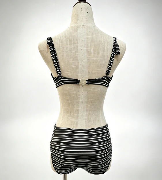 Women Striped Bandeau High‑Waist Two‑Piece Bikini Set Removable Shoulder Straps Swimwear best Women Striped Bandeau High‑Waist Two‑Piece Bikini Set Removable Shoulder Straps Swimwear best